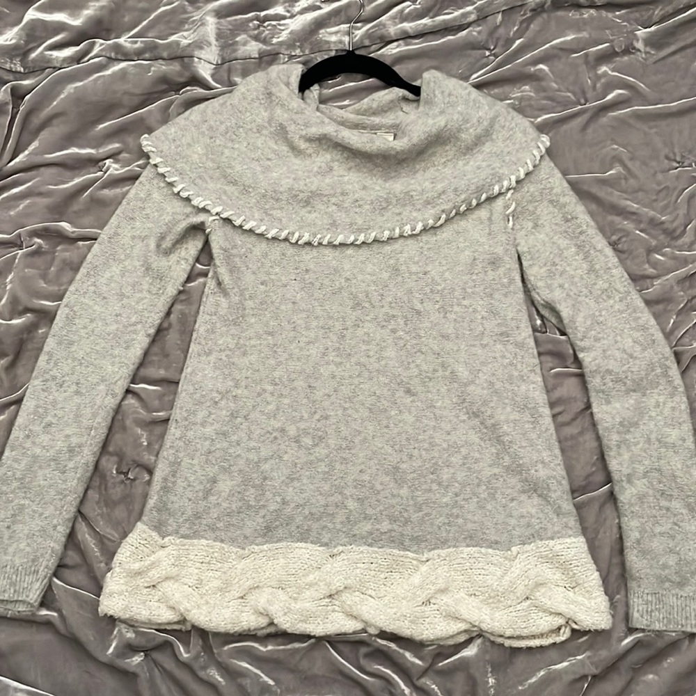 Gray and White Anthropology Cowl Neck Sweater